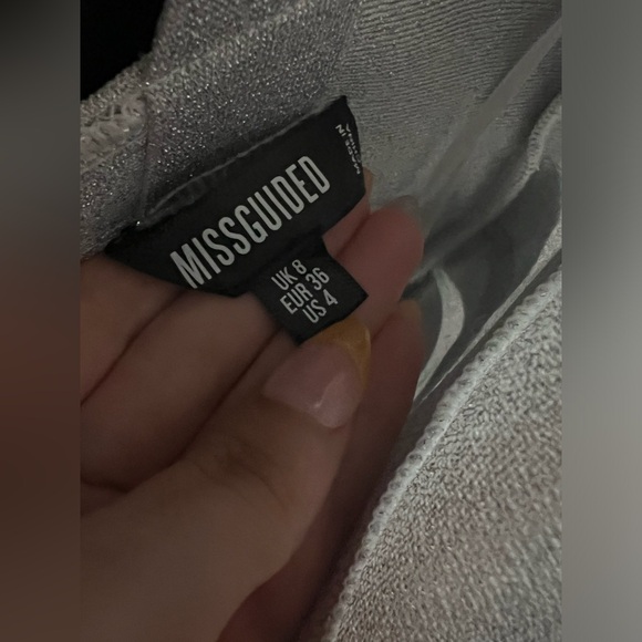 Missguided Silver Bandage Extreme Plunge Sparkle Mini Dress Size US Women 4 NWOT - Picture 4 of 6